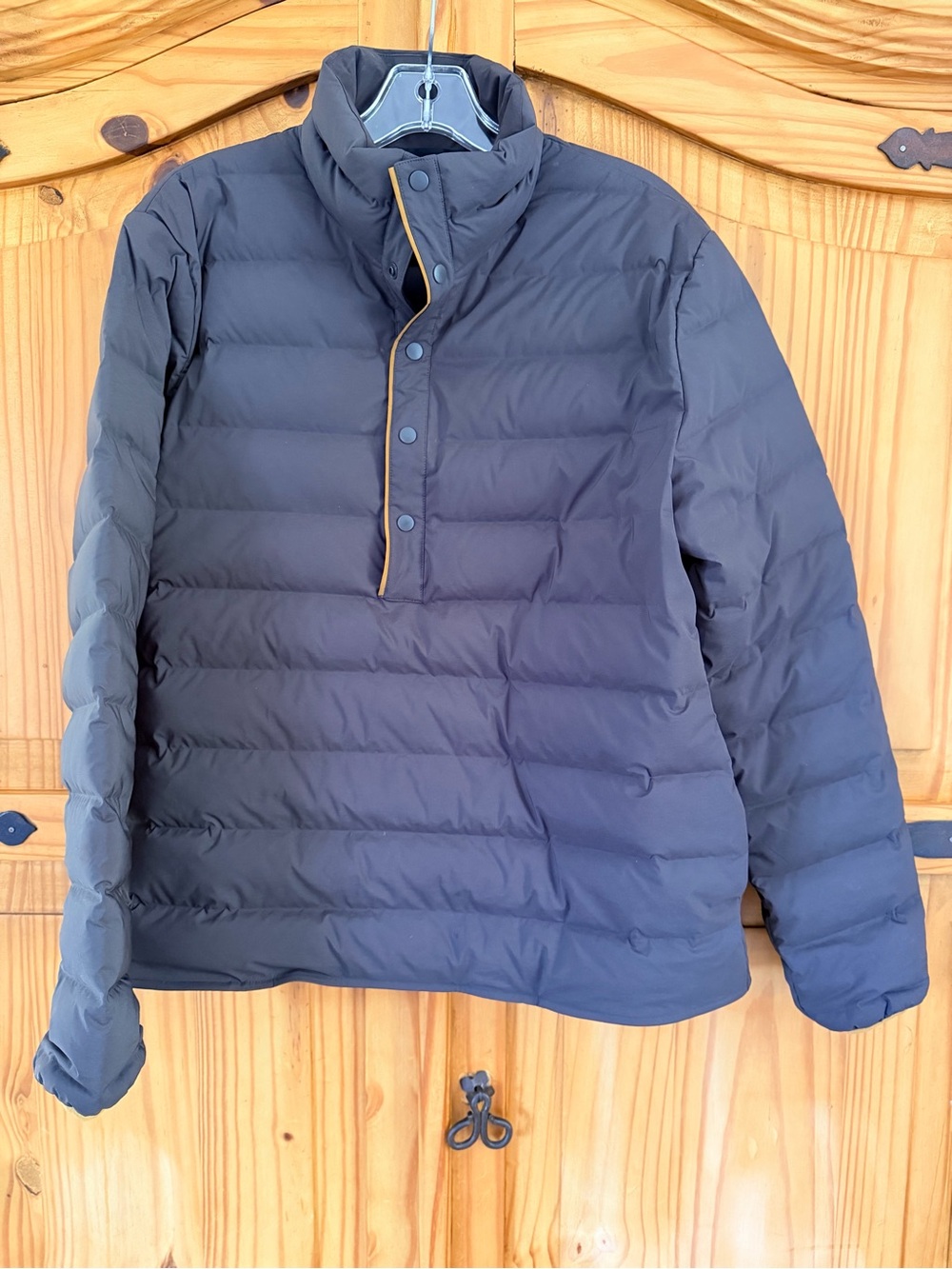 Jenni Kayne Down Pullover Jacket - Charcoal Gray & Orange Trim